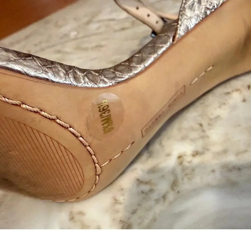 Vince Camuto Heeled Dress Sandals Metallic Gold Snakeskin 6.5